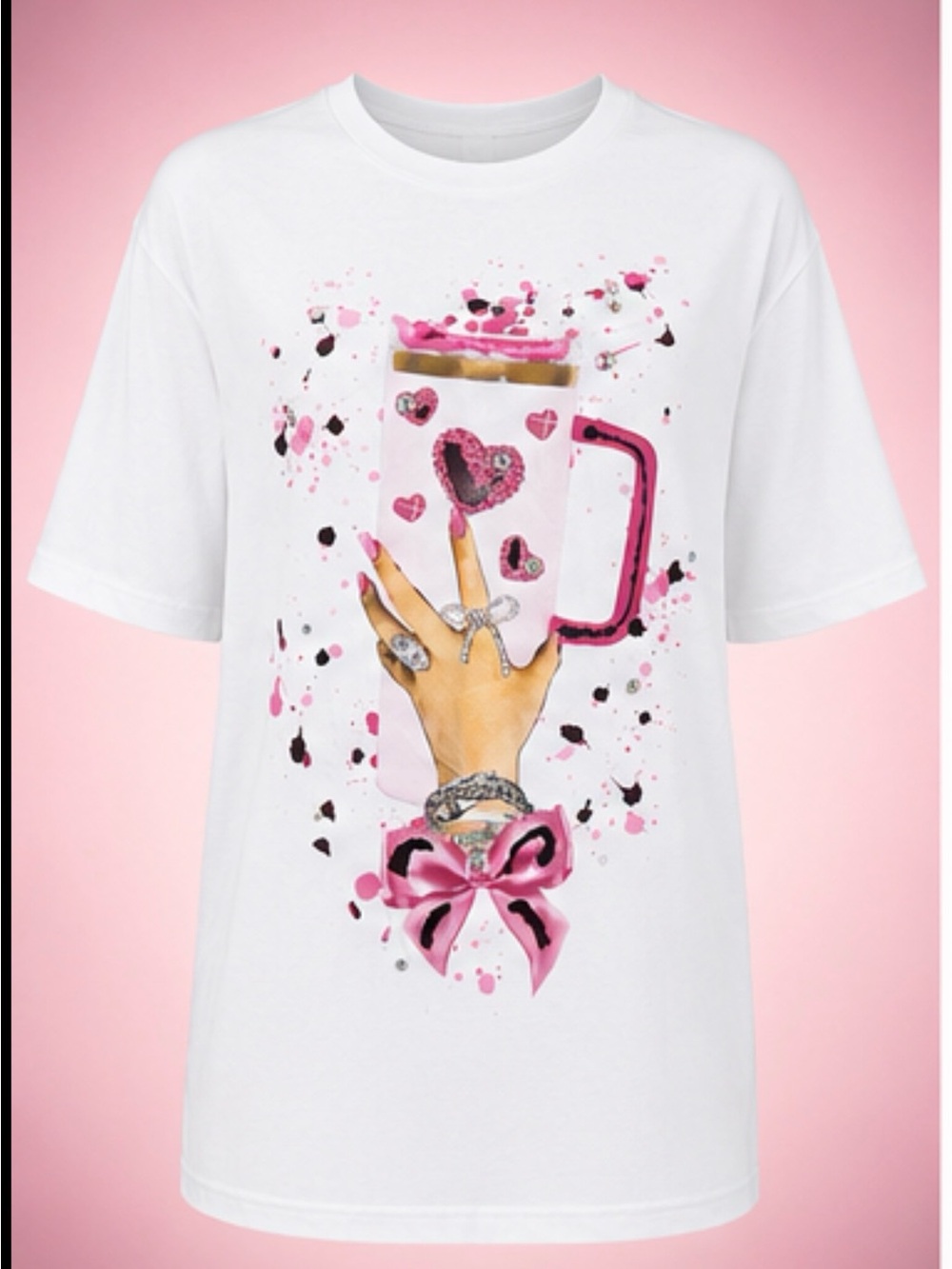 Stanley Cup Love Women’s Size L White Graphic Rhinestone and Foil Bling Crew Tee